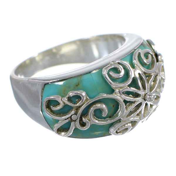 Silver Southwest Turquoise Inlay Jewelry Ring Size 6-1/2 X79651